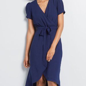 Modcloth Navy Blue Poetic Presence Faux-Wrap Dress